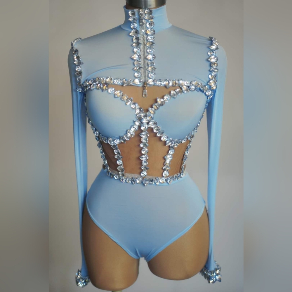 Powder blue ready to ship leotard corset bolero jacket - Picture 2 of 11